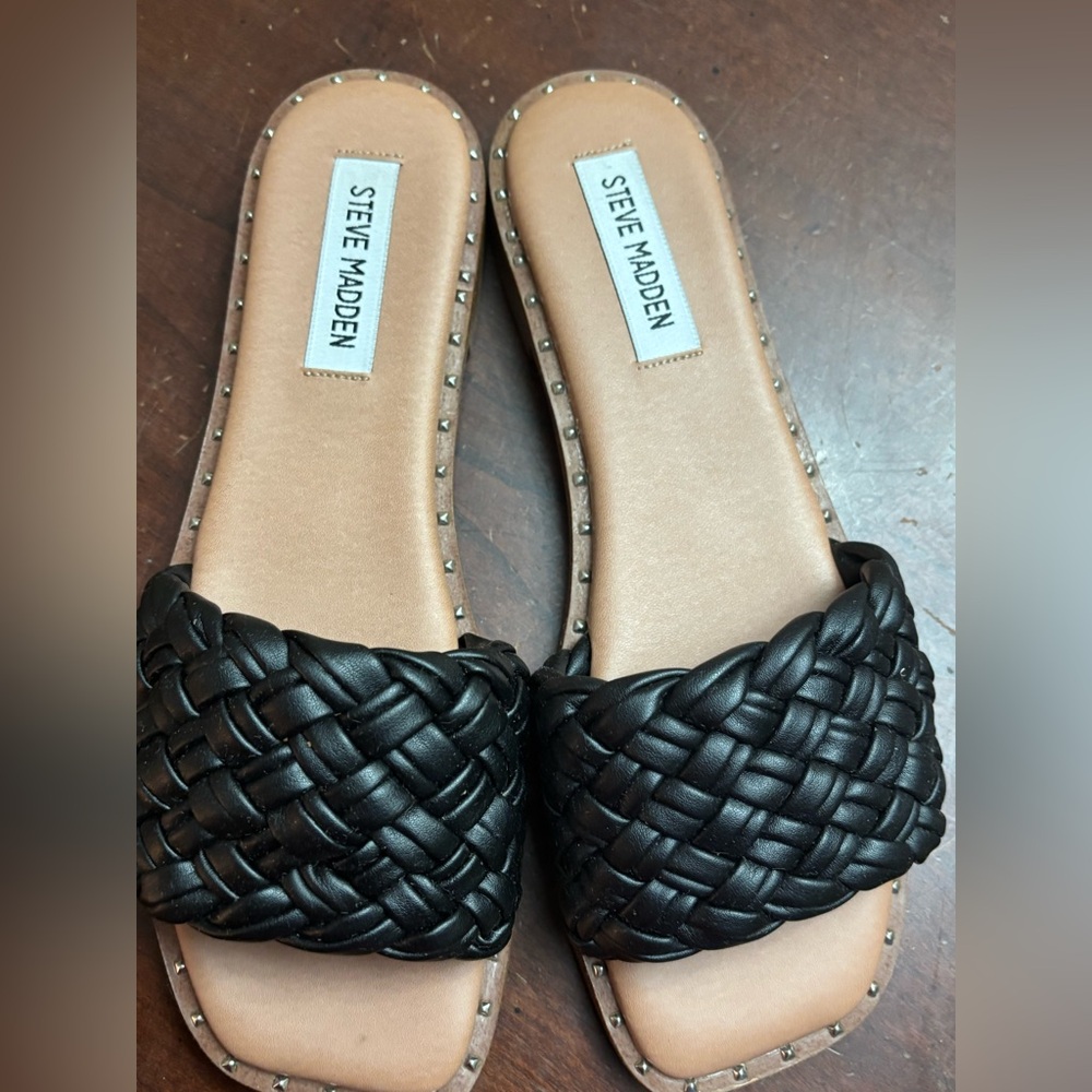 Steve Madden Black Braided Slip-On Sandals